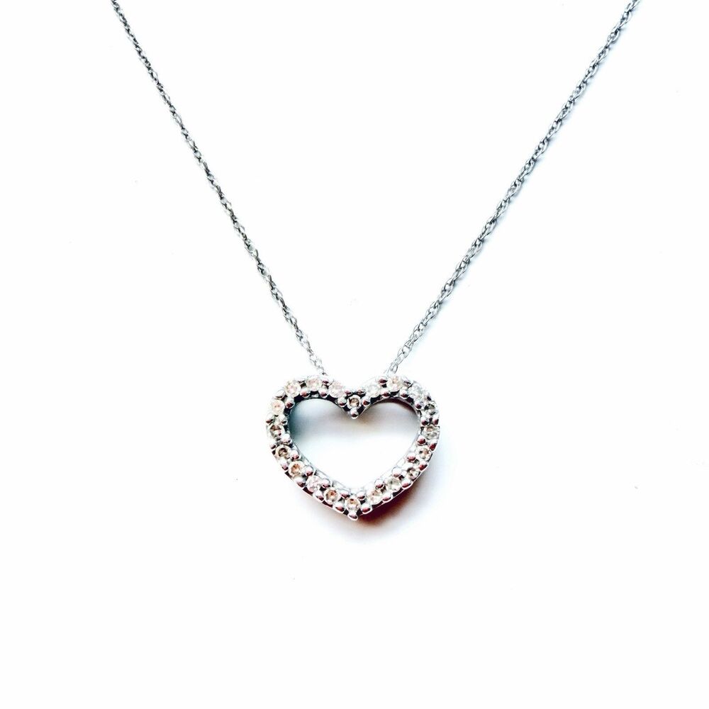 Kay Jewelers 10k White Gold Diamond Floating Heart Pendant 14k White Gold Chain